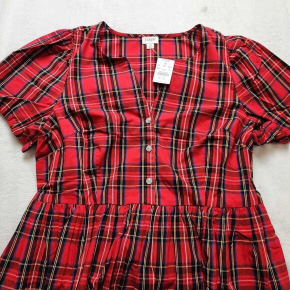 New J Crew Factory Stewart tartan plaid puff-sleeve midi Christmas dress - Picture 4 of 12
